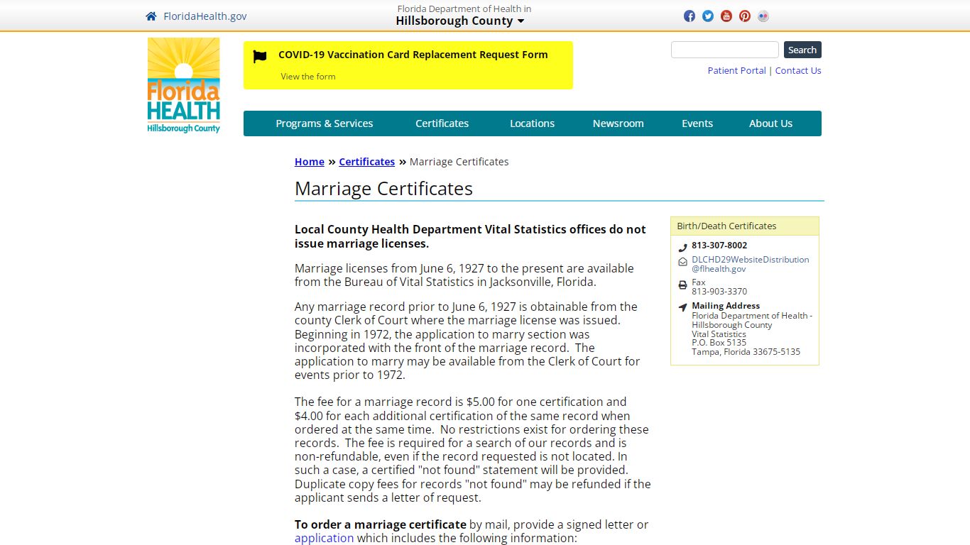 Marriage Certificates | Florida Department of Health in ...